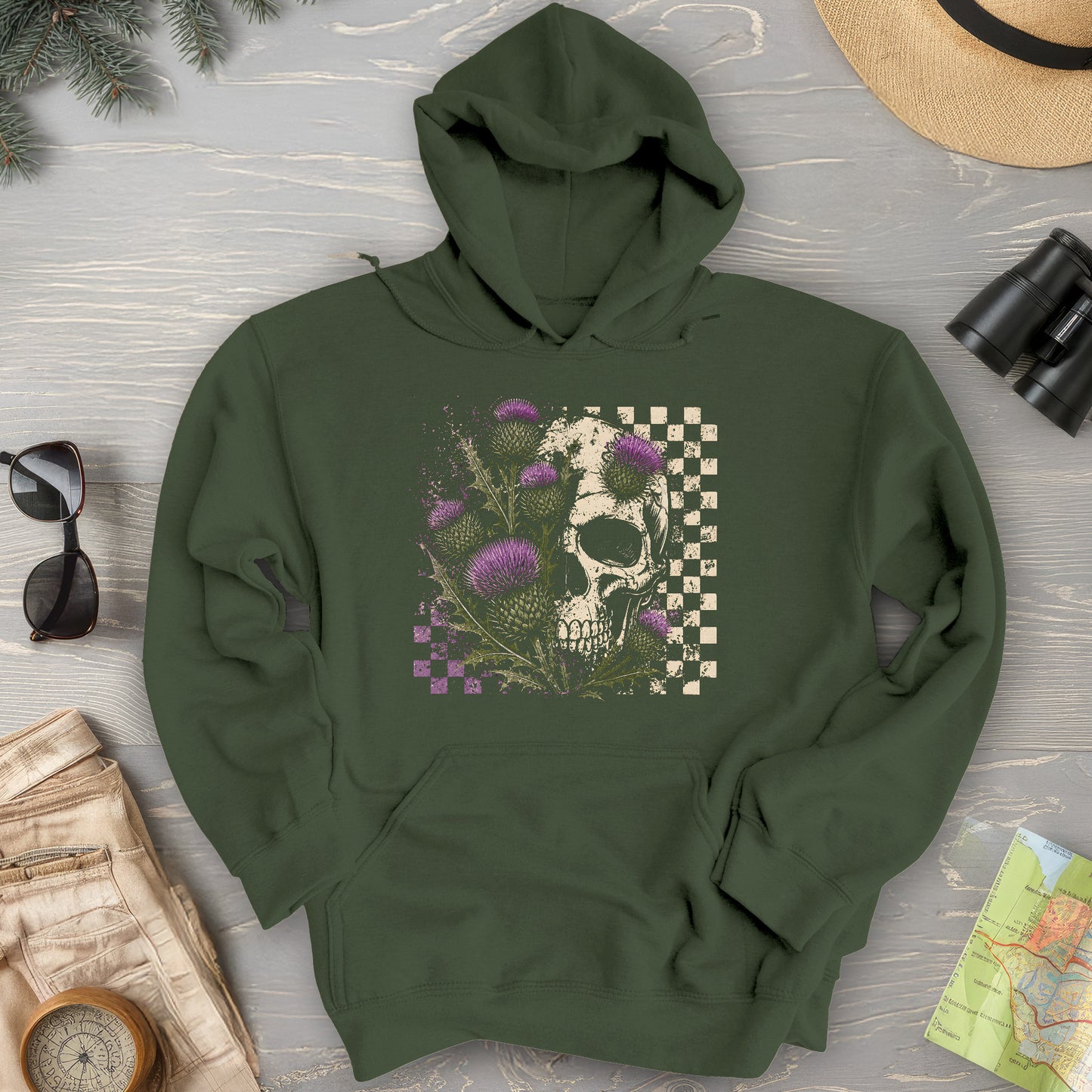 Thistle Skull Check Hoodie