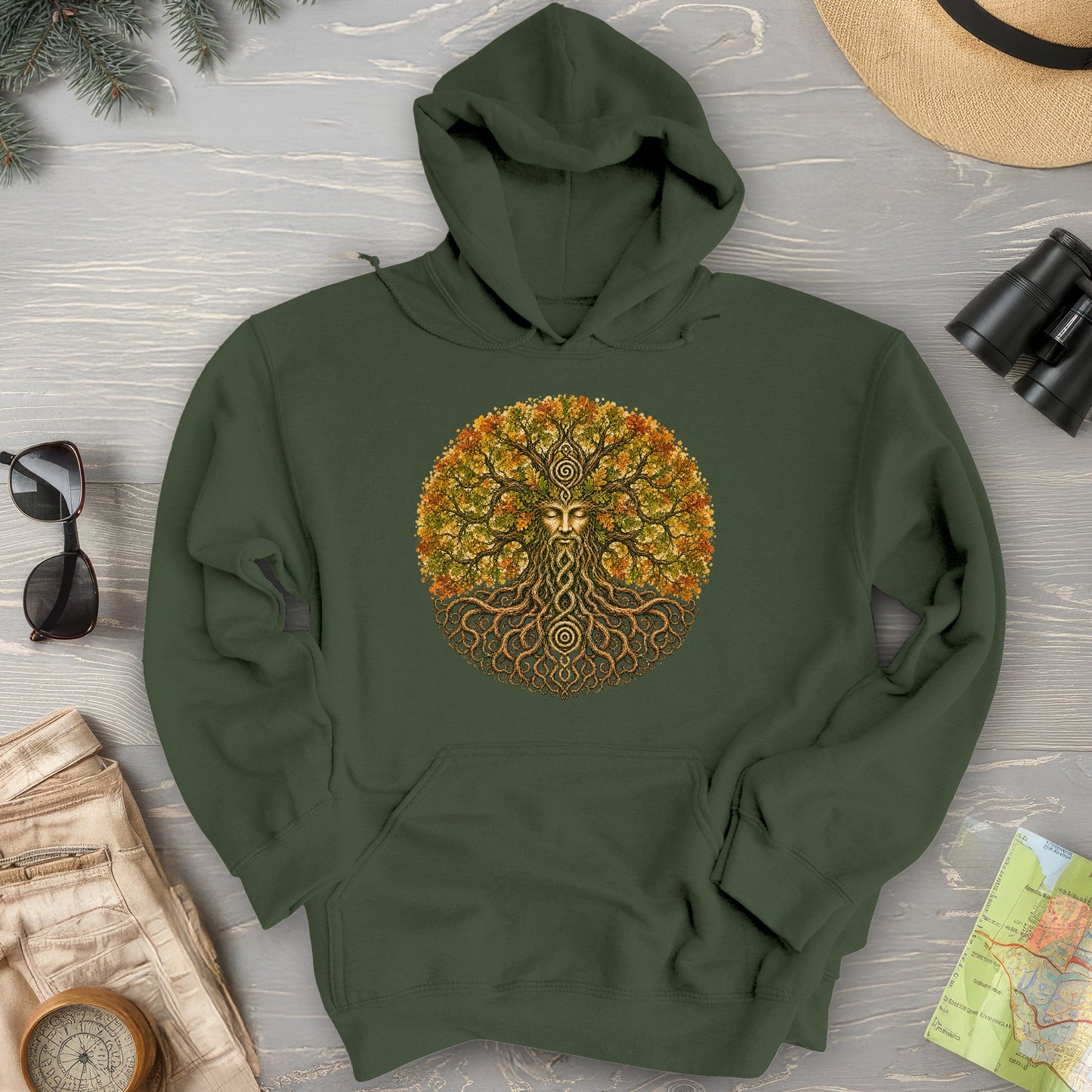 Green Man Autumn Bloom Hoodie