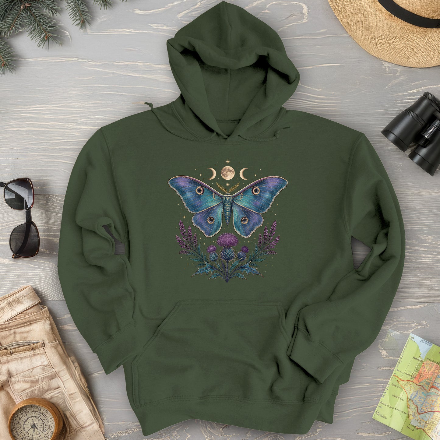 Luna Moth Thistle Bouquet Hoodie