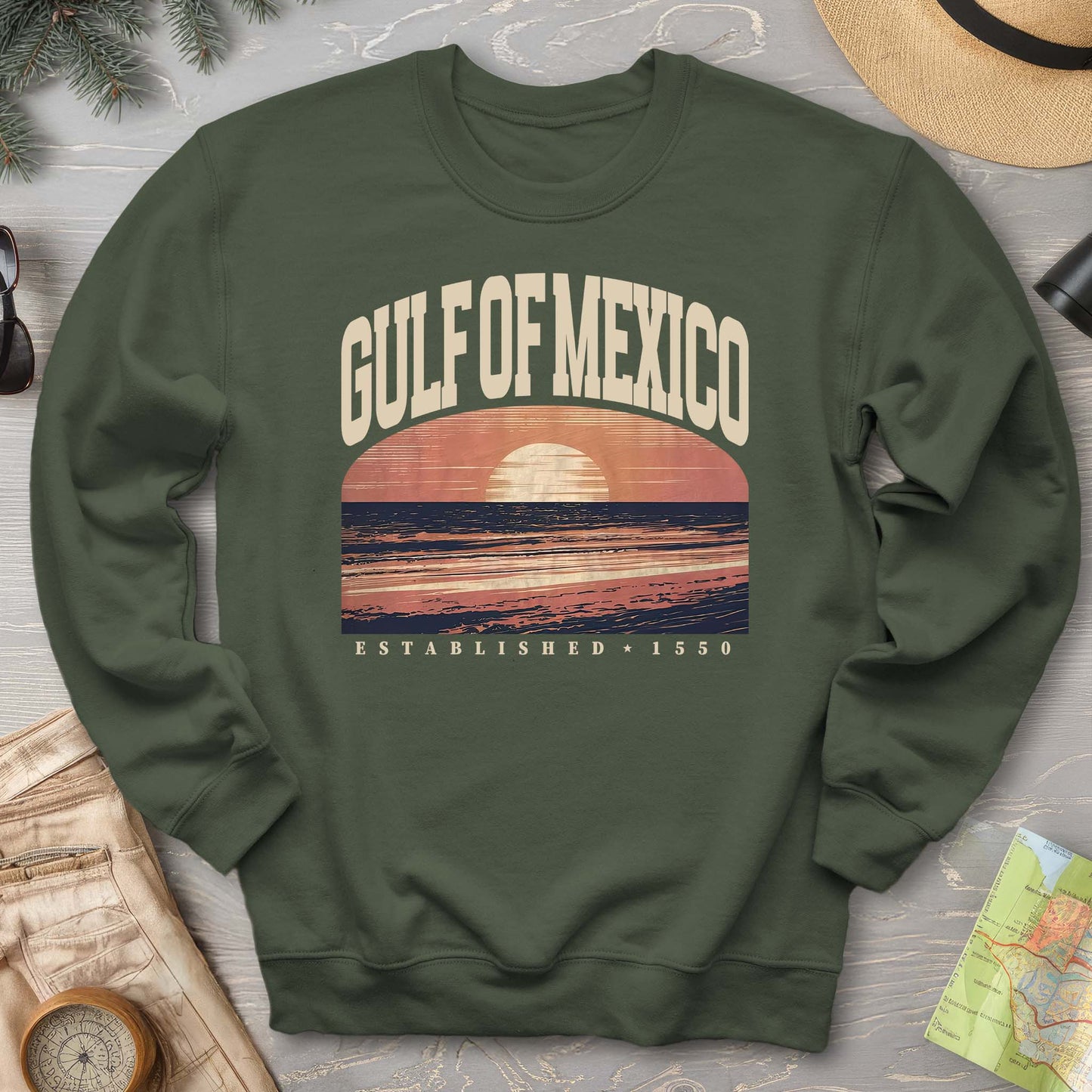 Gulf of Mexico Varsity Sunset Crewneck Sweatshirt