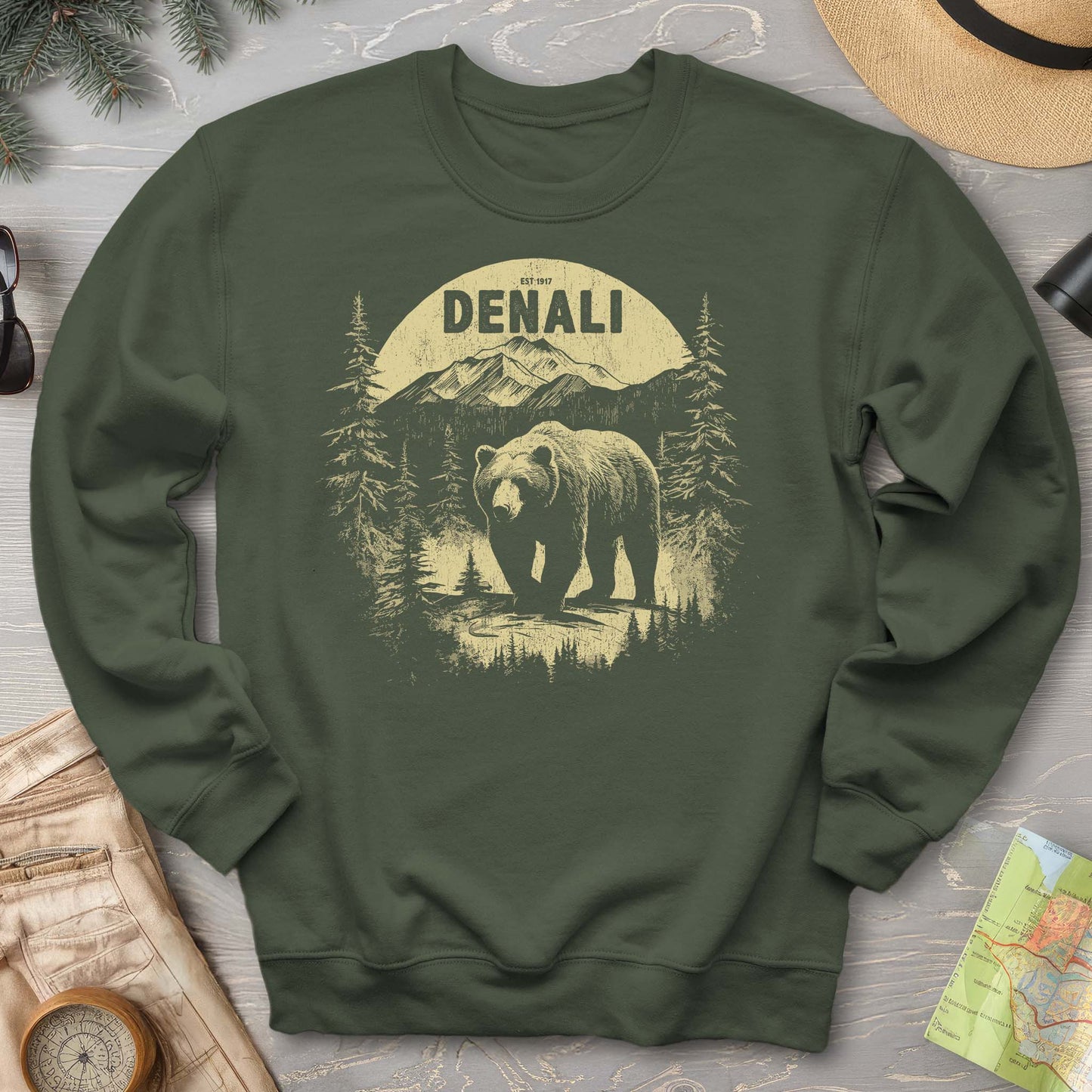 Denali National Park Grizzly Bear Crewneck Sweatshirt