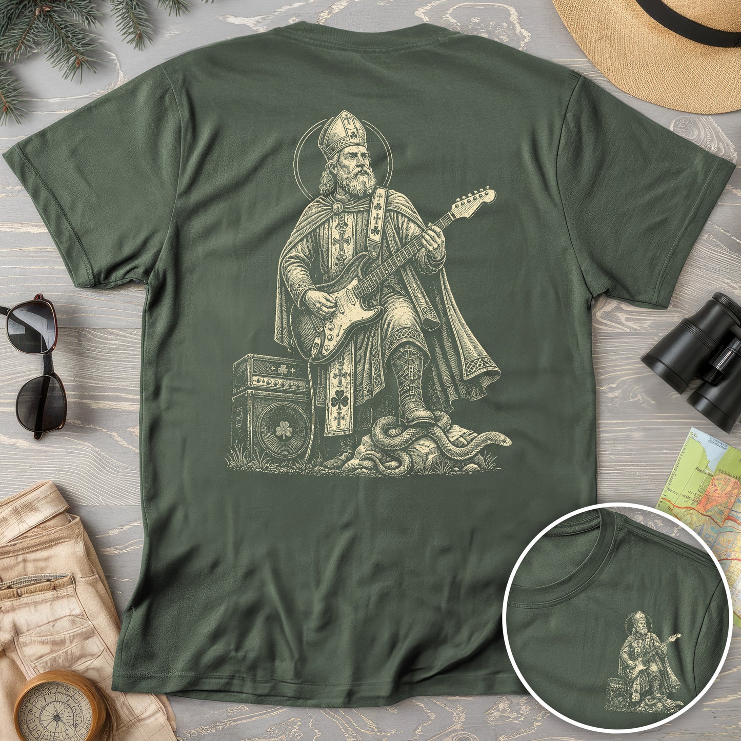 Saint Patrick Guitar Front/Back Print T-Shirt