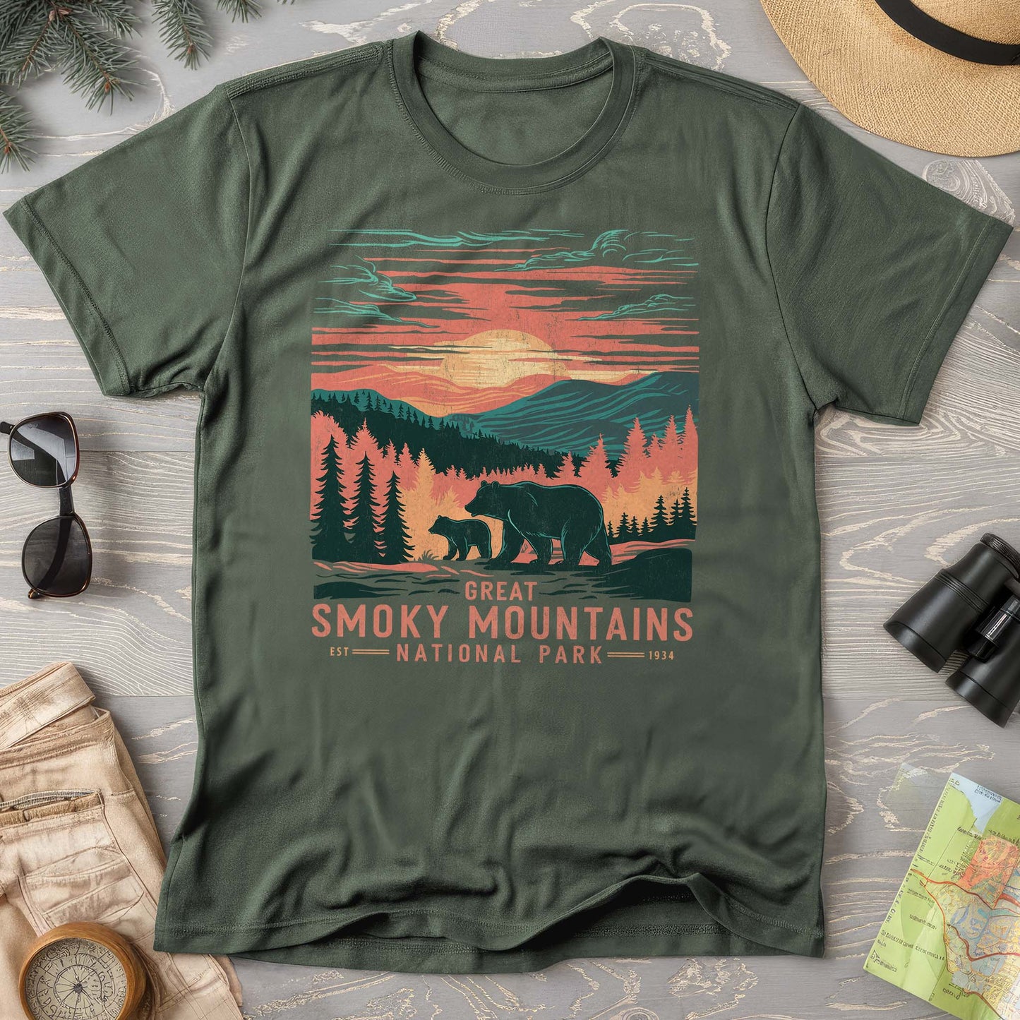 Great Smoky Mountains Sunset Bears T-Shirt