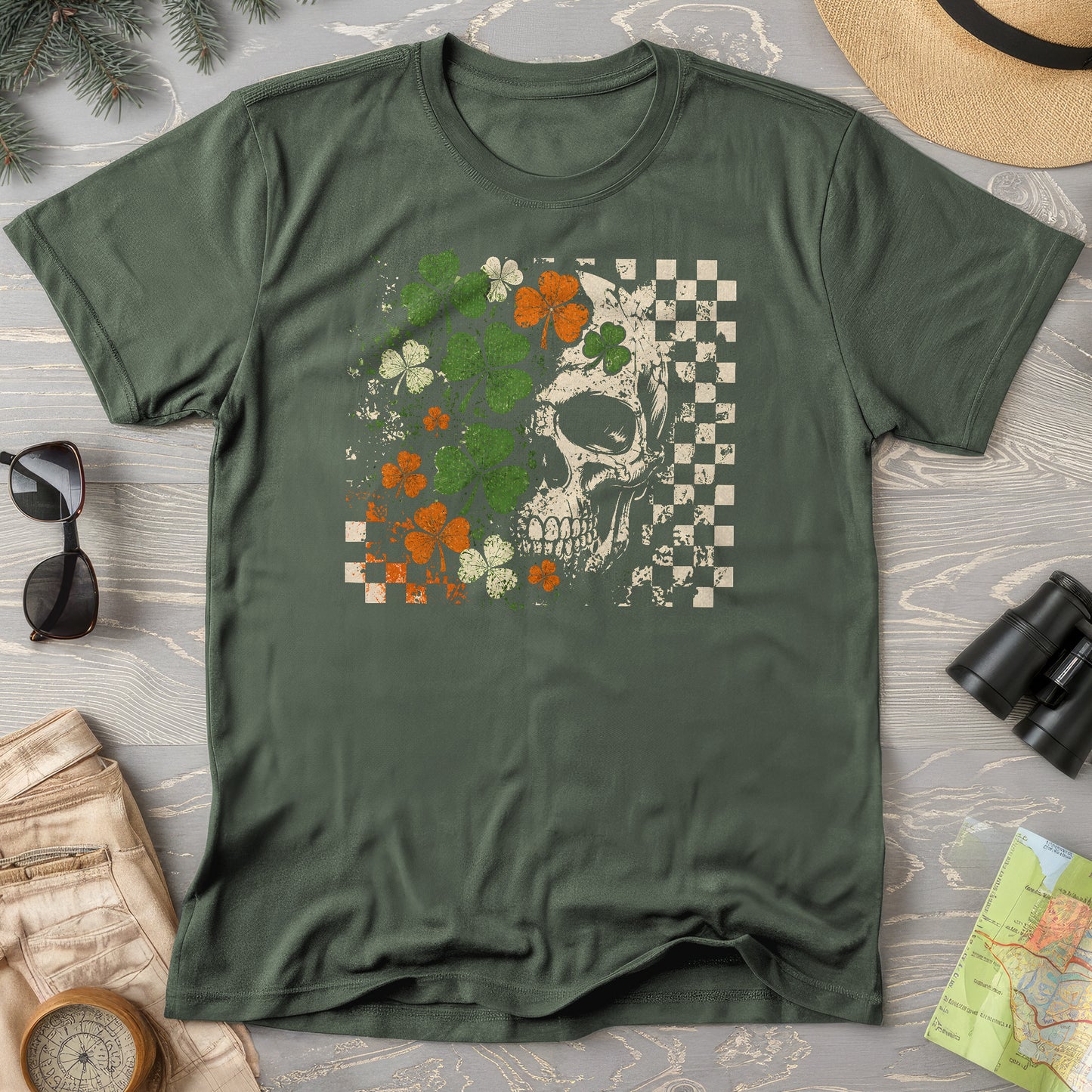 Shamrock Skull Check T-Shirt
