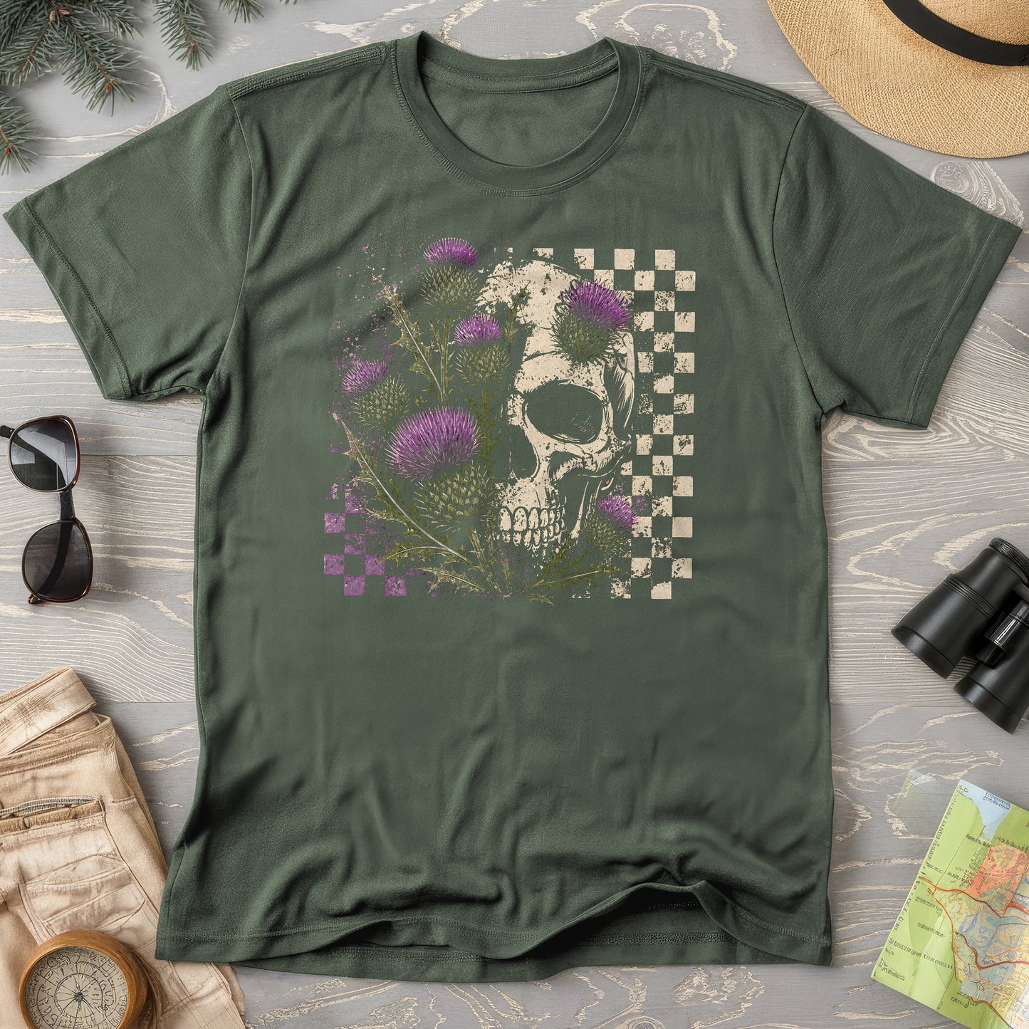 Thistle Skull Check T-Shirt