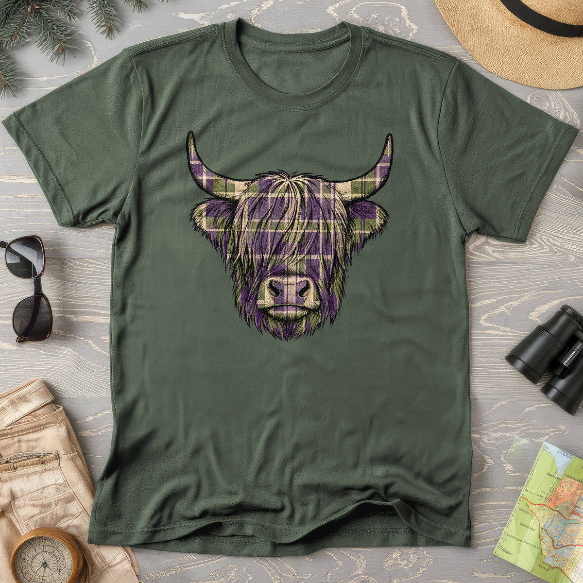 Scottish Highland Plaid Coo T-Shirt