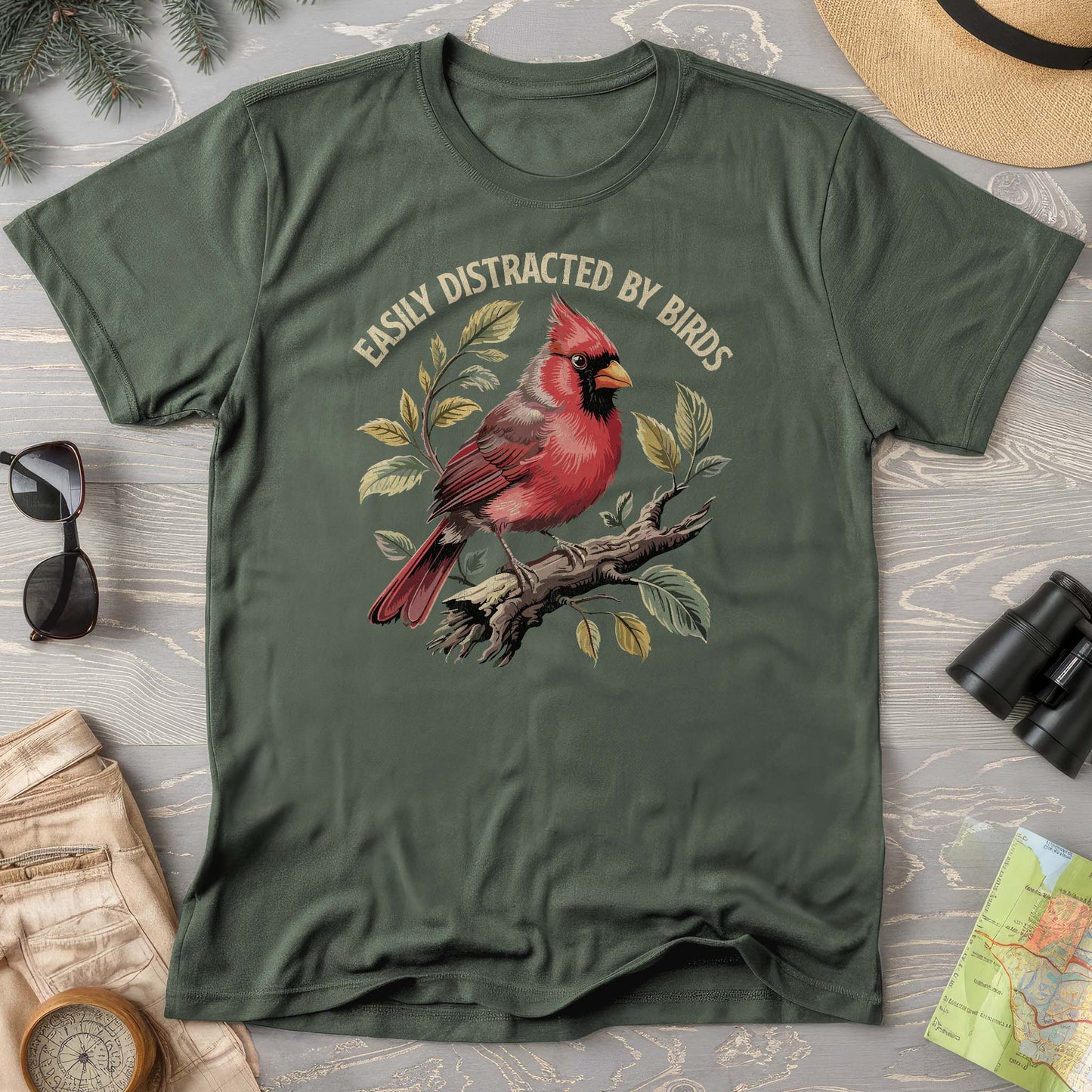 Easily Distracted By Birds Cardinal Comfort Colors T-Shirt