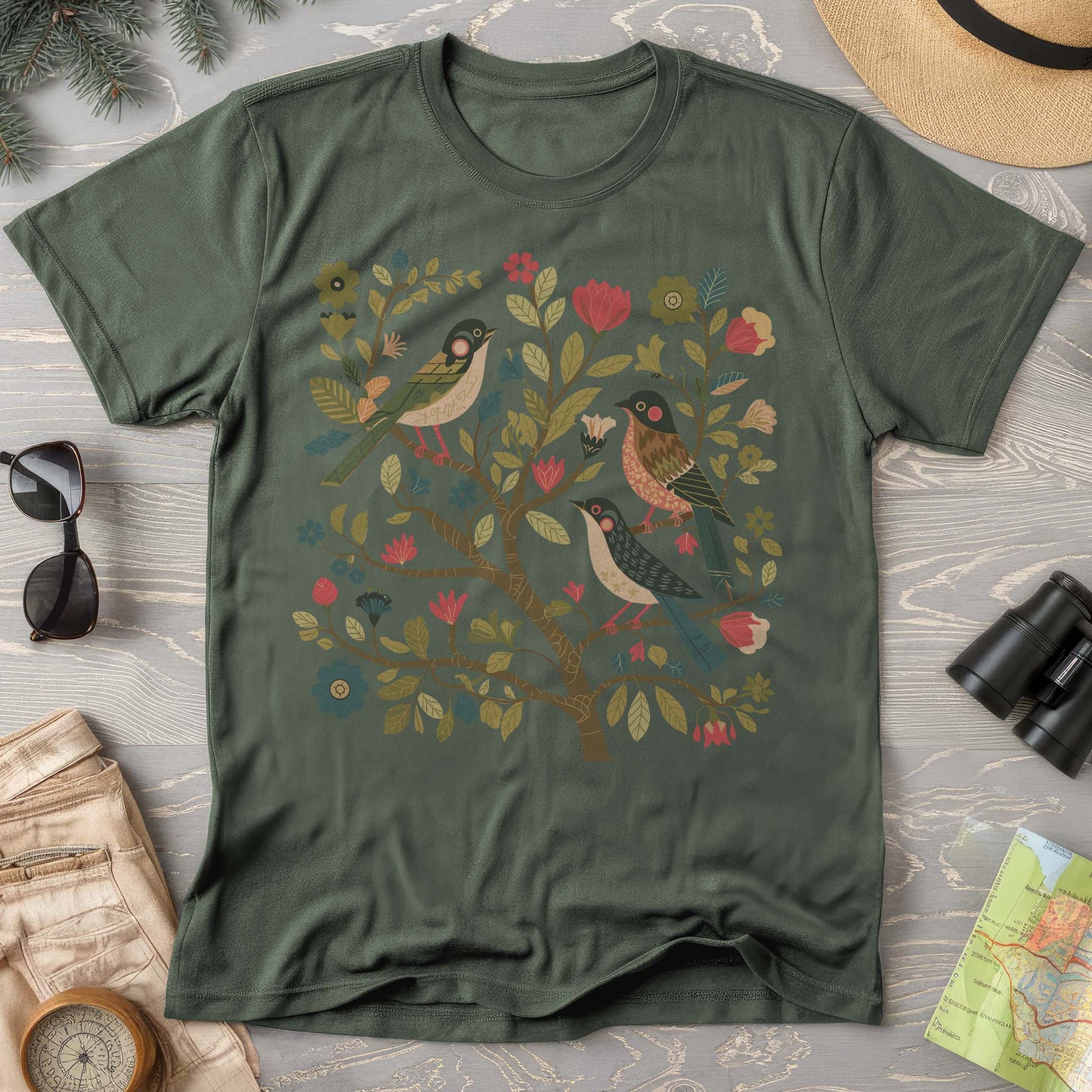 Cottagecore Birds "Folk Art Print" Comfort Colors T-Shirt