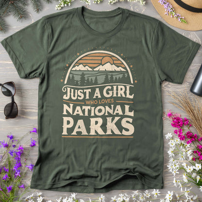 Bargain Bin Overstock! Just a Girl Who Loves National Parks T-Shirt