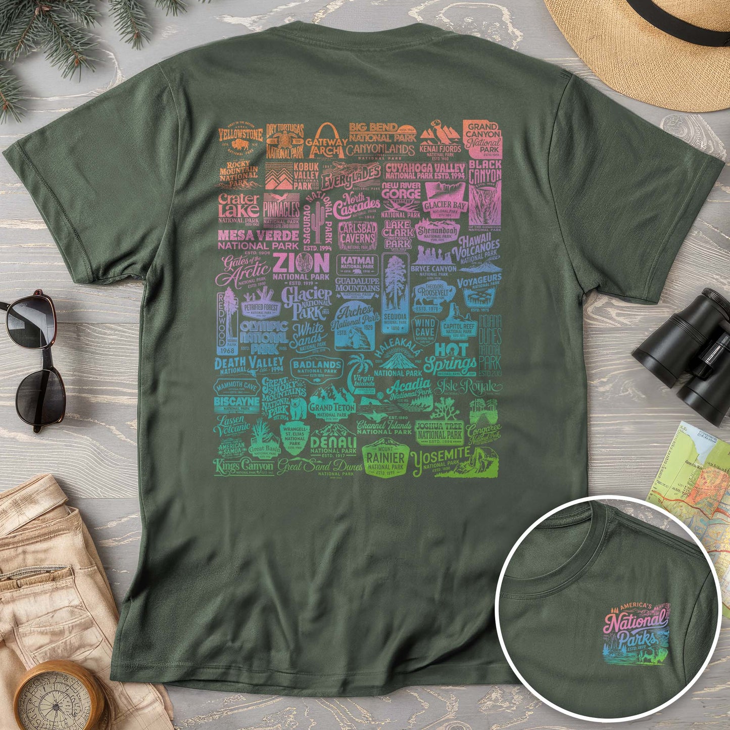 National Parks "63 Vintage Logos" Color Front/Back Print Comfort Colors T-Shirt