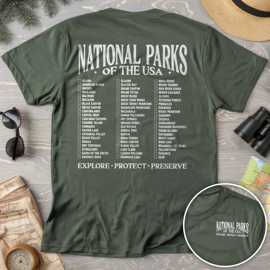 National Parks of the USA Checklist Front/Back Print Comfort Colors T-Shirt