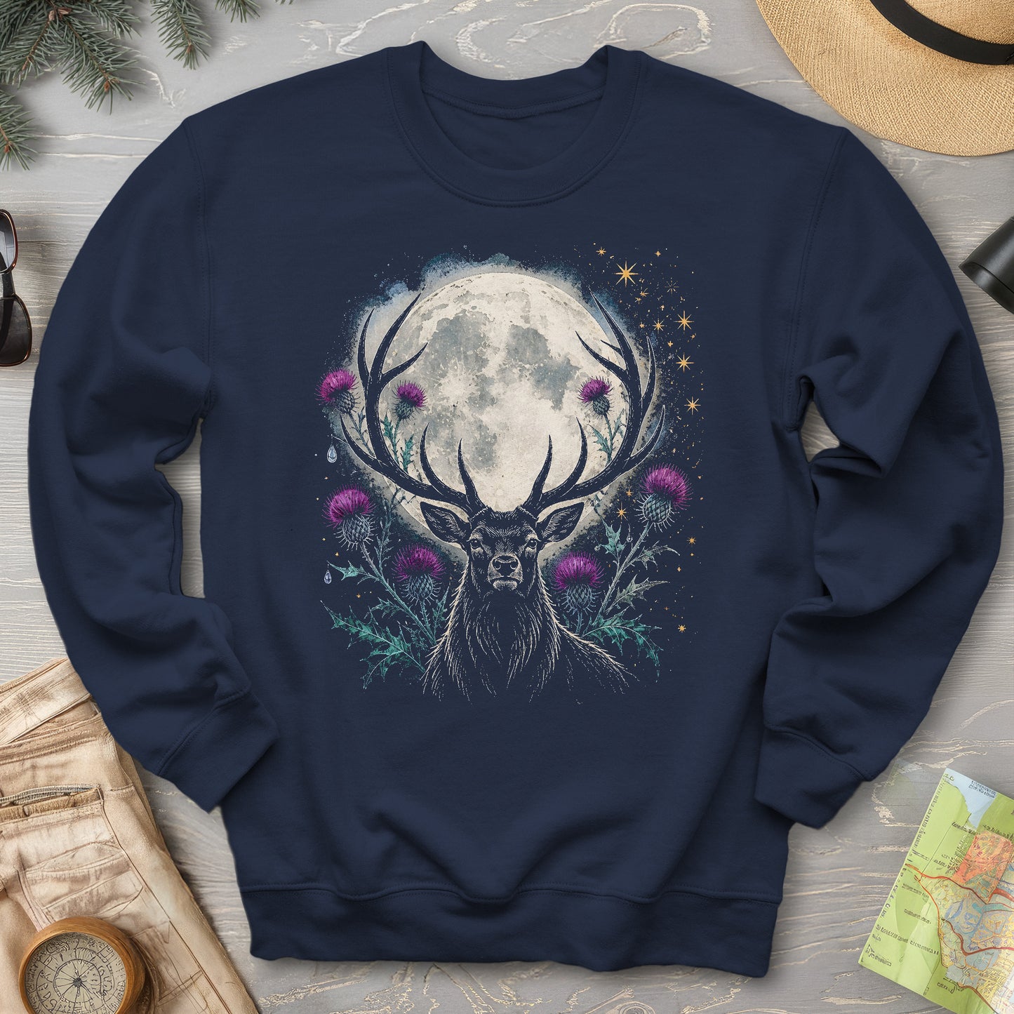 Moonlit Stag Thistle Sweatshirt