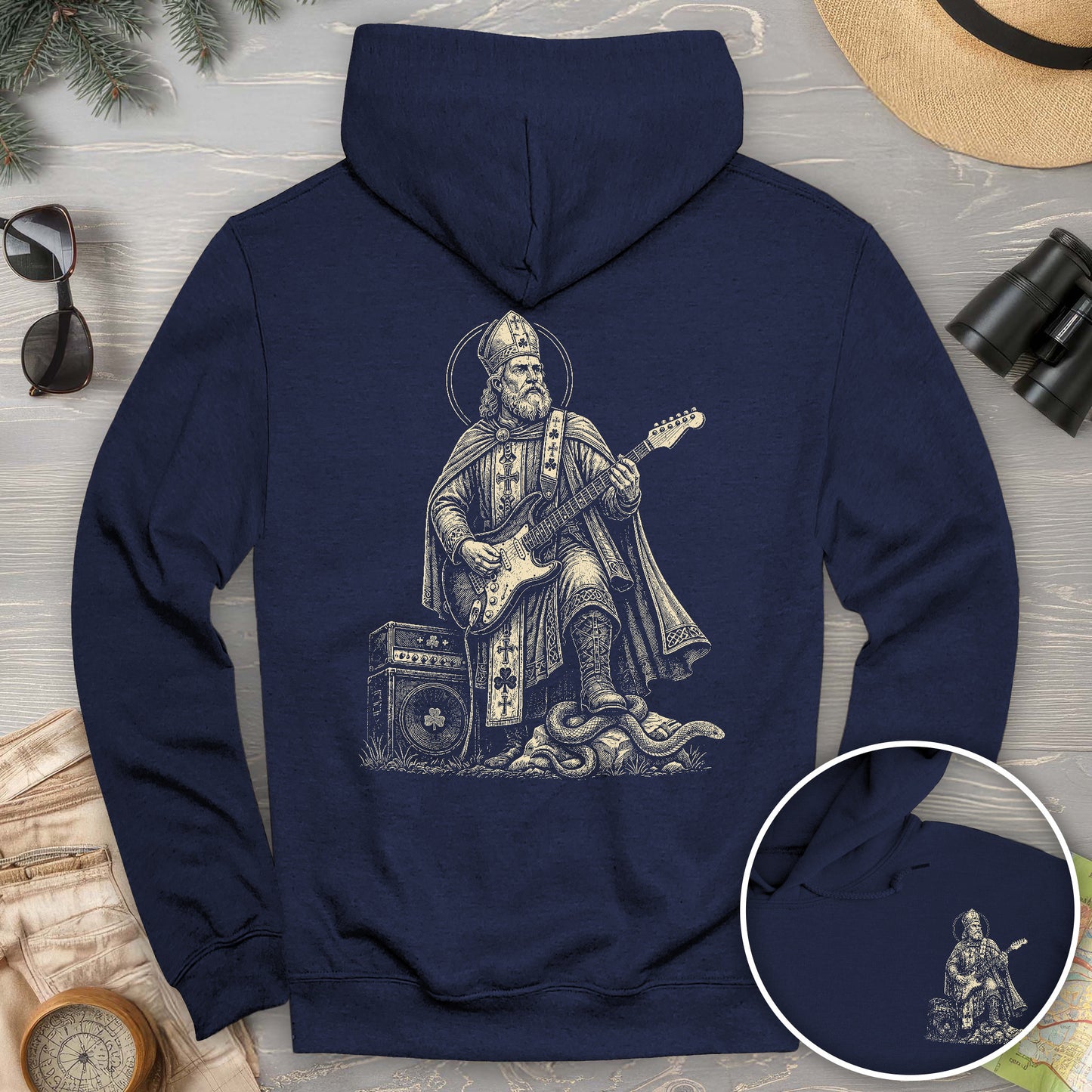 Saint Patrick Guitar Front/Back Print Hoodie
