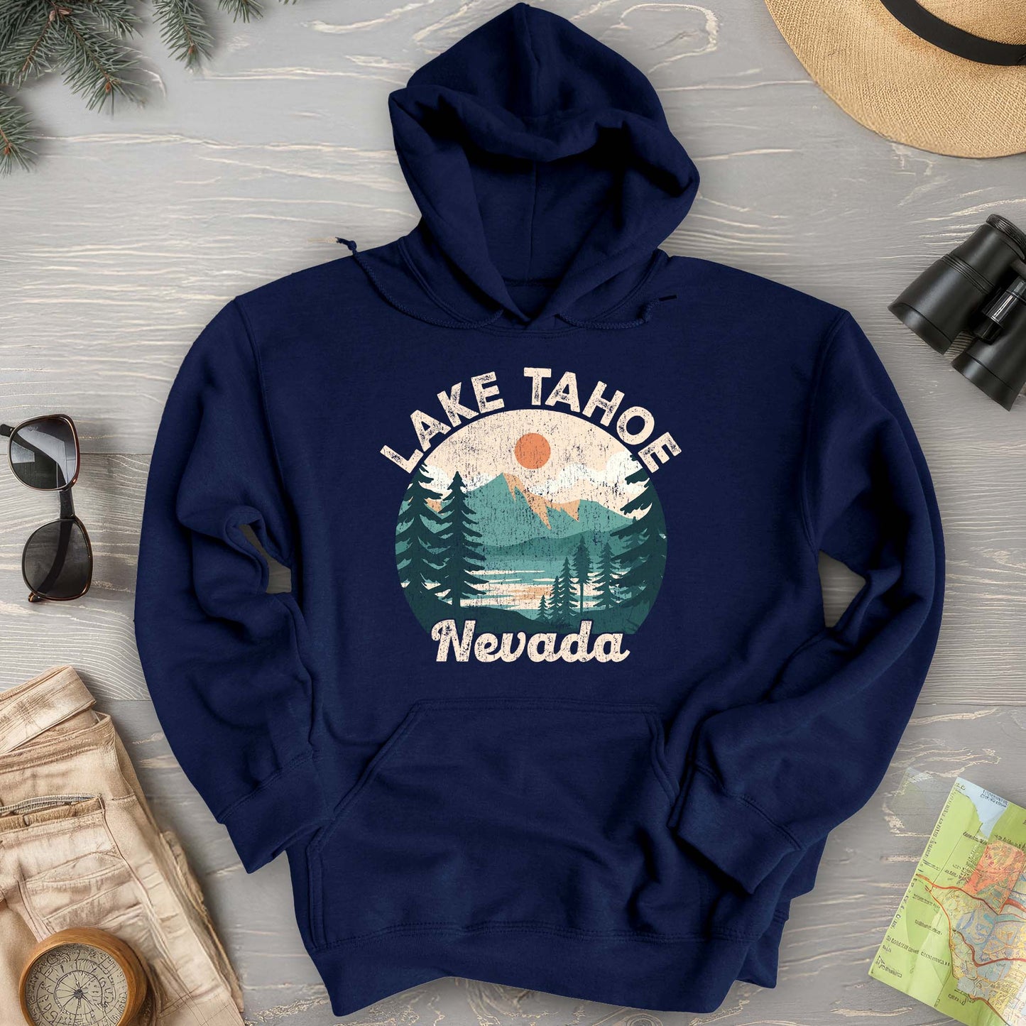 Lake Tahoe Nevada Vintage Circle Hoodie