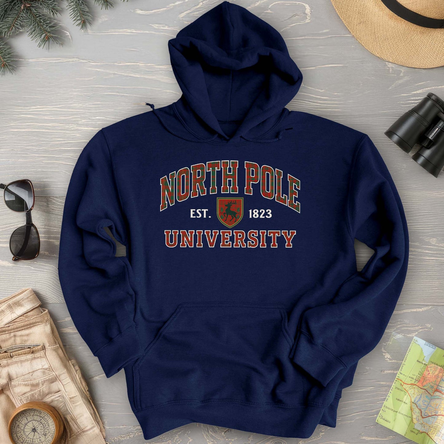 North Pole University Holiday Plaid Hoodie