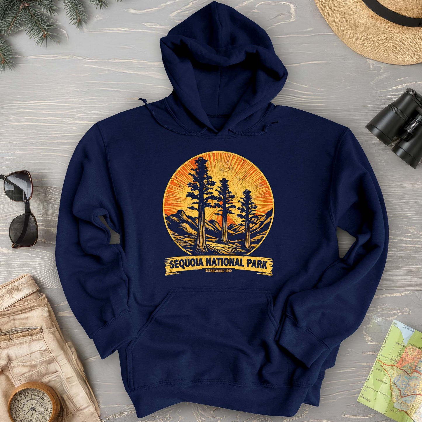 Sequoia 3 Trees Vintage Print Hoodie