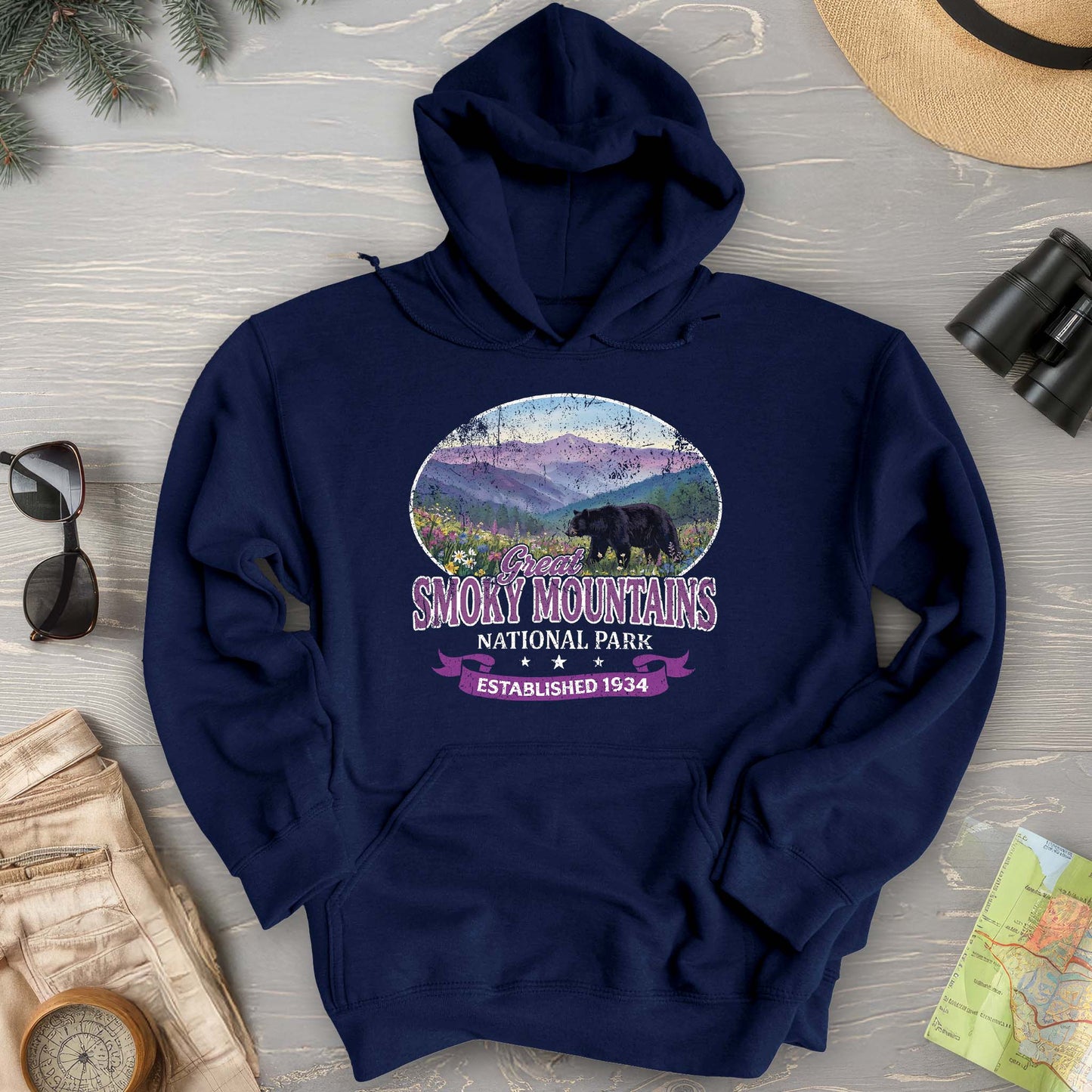 Smoky Mountains Retro Bear Hoodie