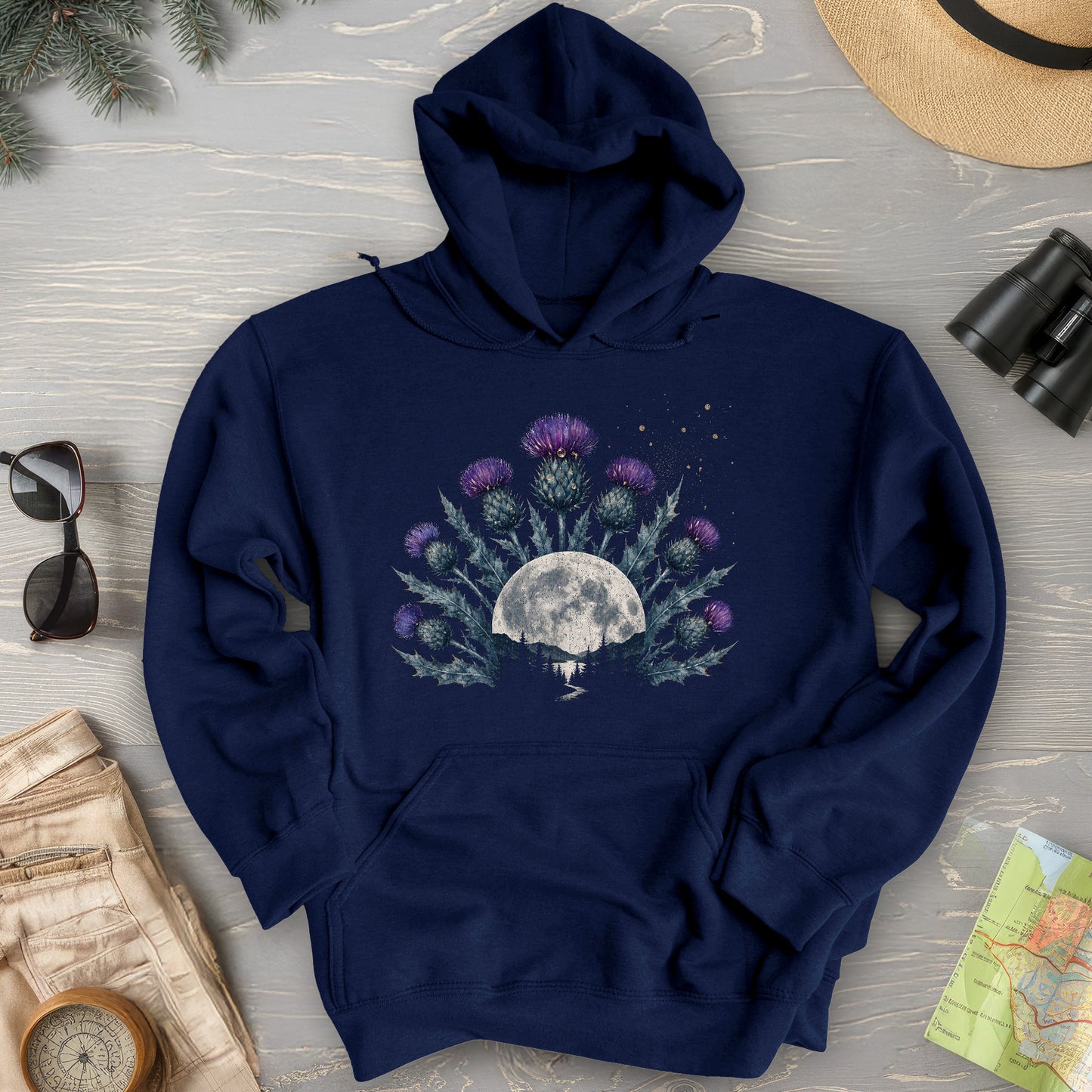 Moonlit Highland Thistles Hoodie
