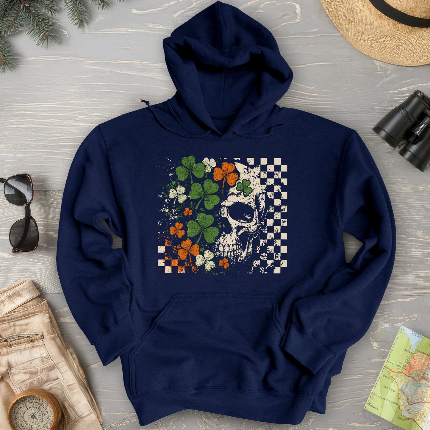 Shamrock Skull Check Hoodie