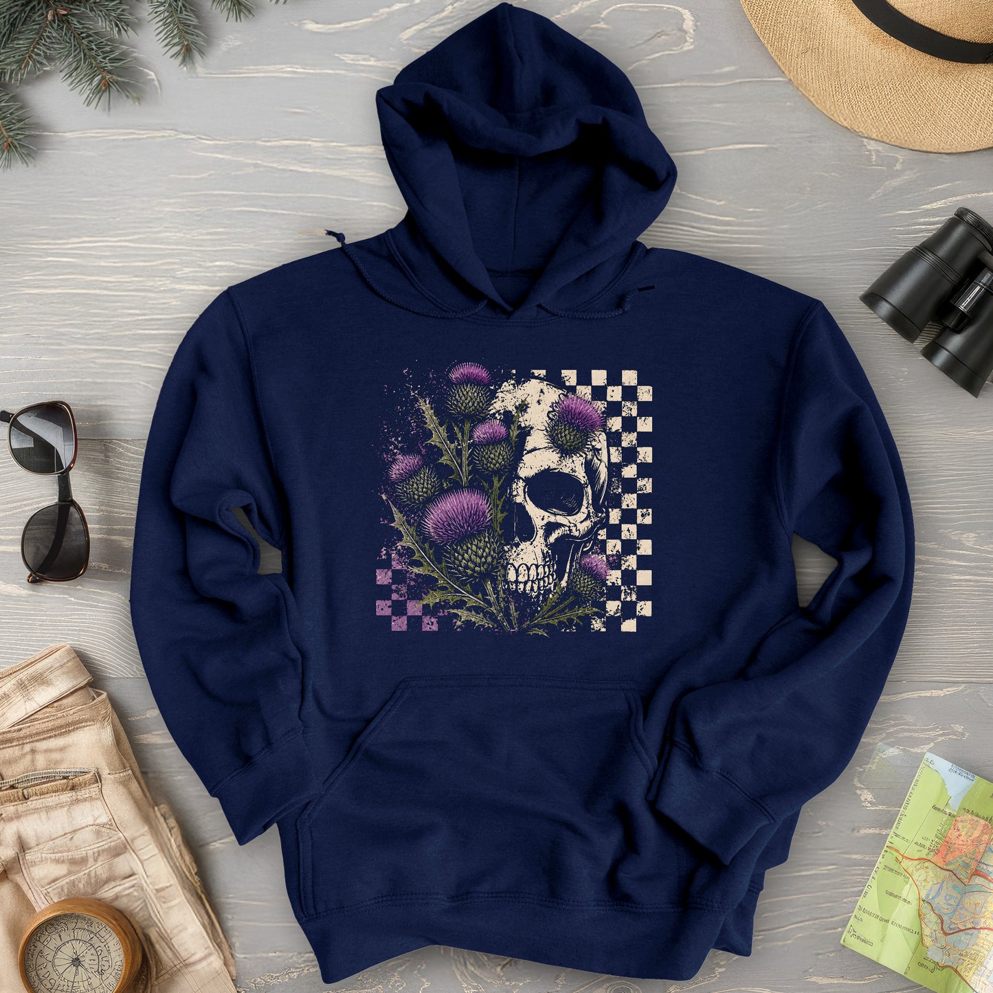 Thistle Skull Check Hoodie