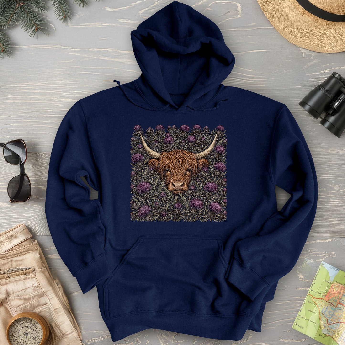 Highland Coo Thistle Hoodie
