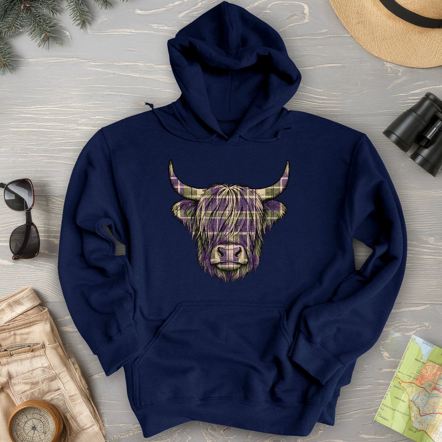 Scottish Highland Plaid Coo Hoodie