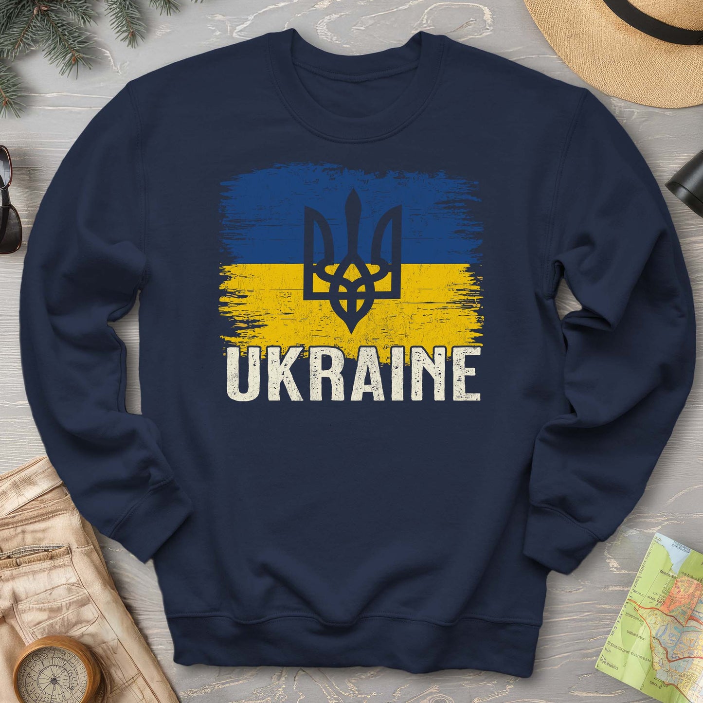 Ukraine Textured Trident Flag Crewneck Sweatshirt