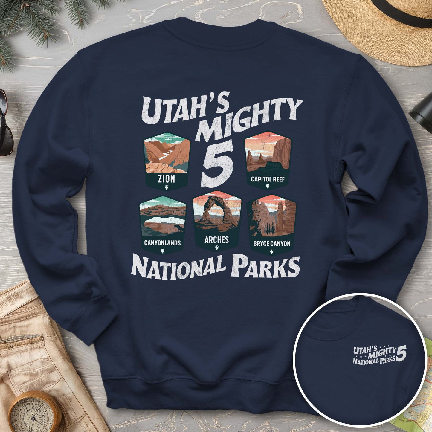 Utah's Mighty Five National Parks "5 Badges" Front/Back Sweatshirt