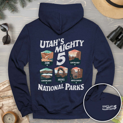 Utah's Mighty Five "5 Badges" Front/Back Print Hoodie
