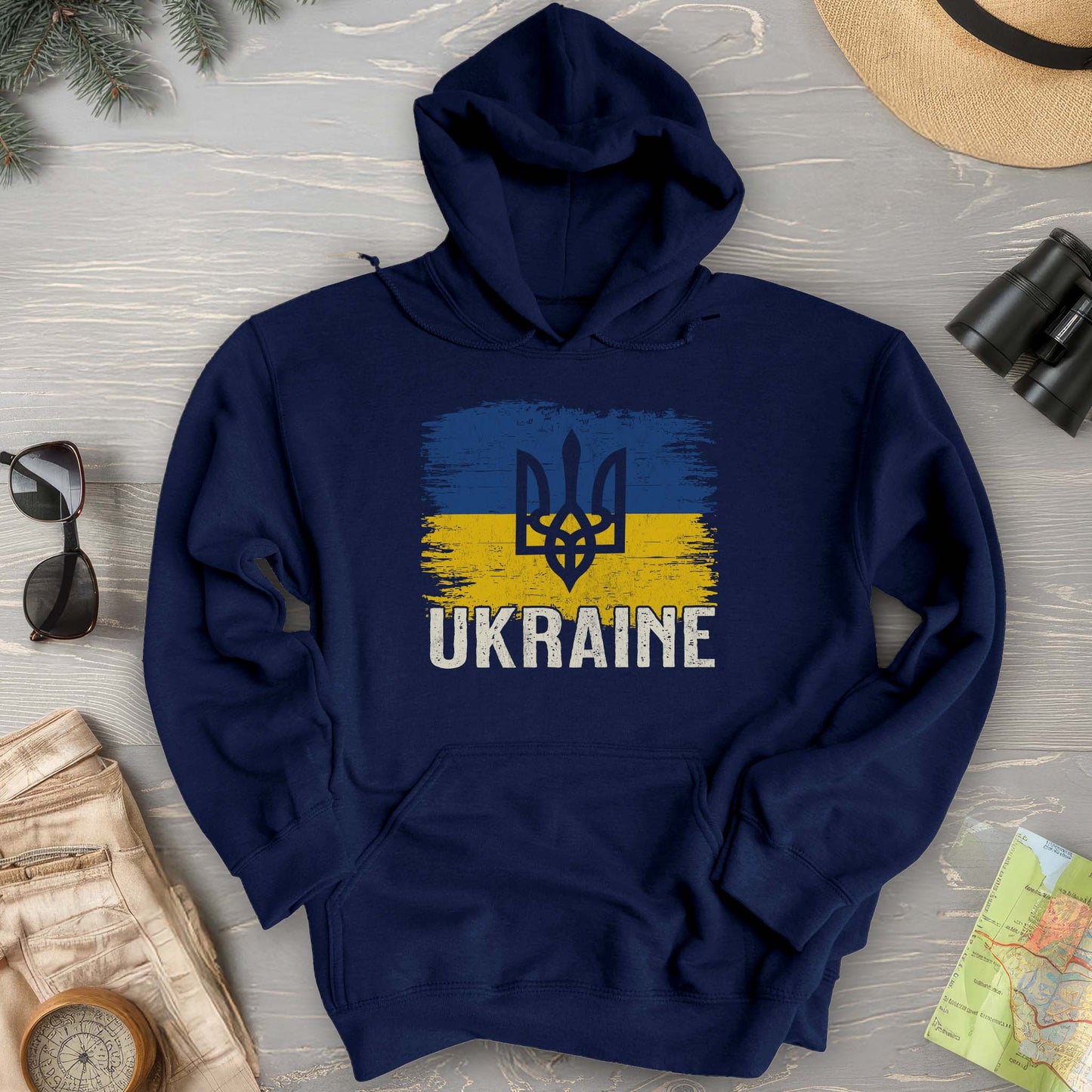 Ukraine Textured Trident Flag Hoodie