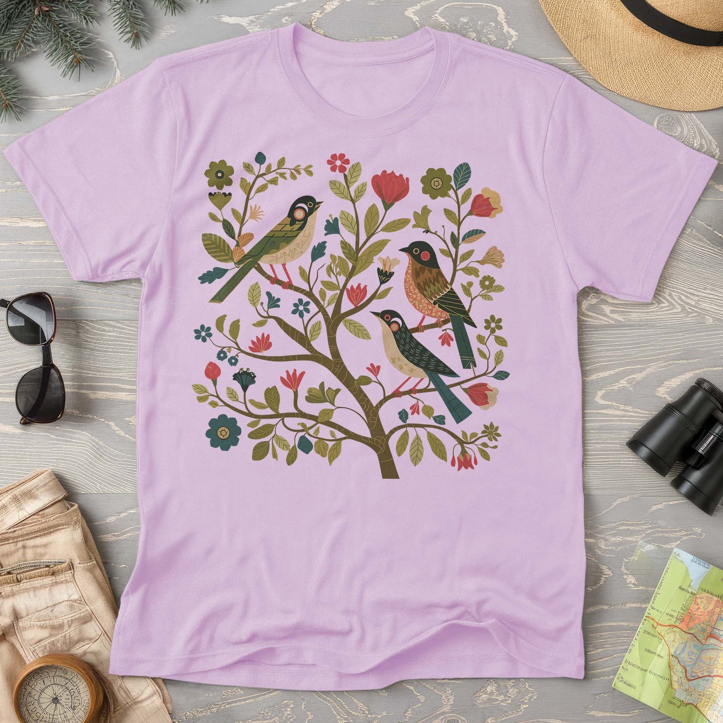 Cottagecore Birds "Folk Art Print" Comfort Colors T-Shirt