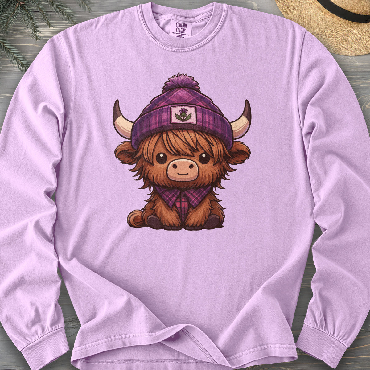 Tartan Highland Cow Long Sleeve Shirt
