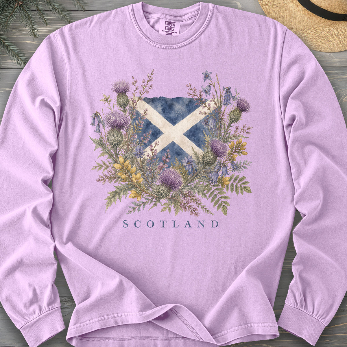 Botanical Scotland Flag Comfort Colors 6014 Long Sleeve