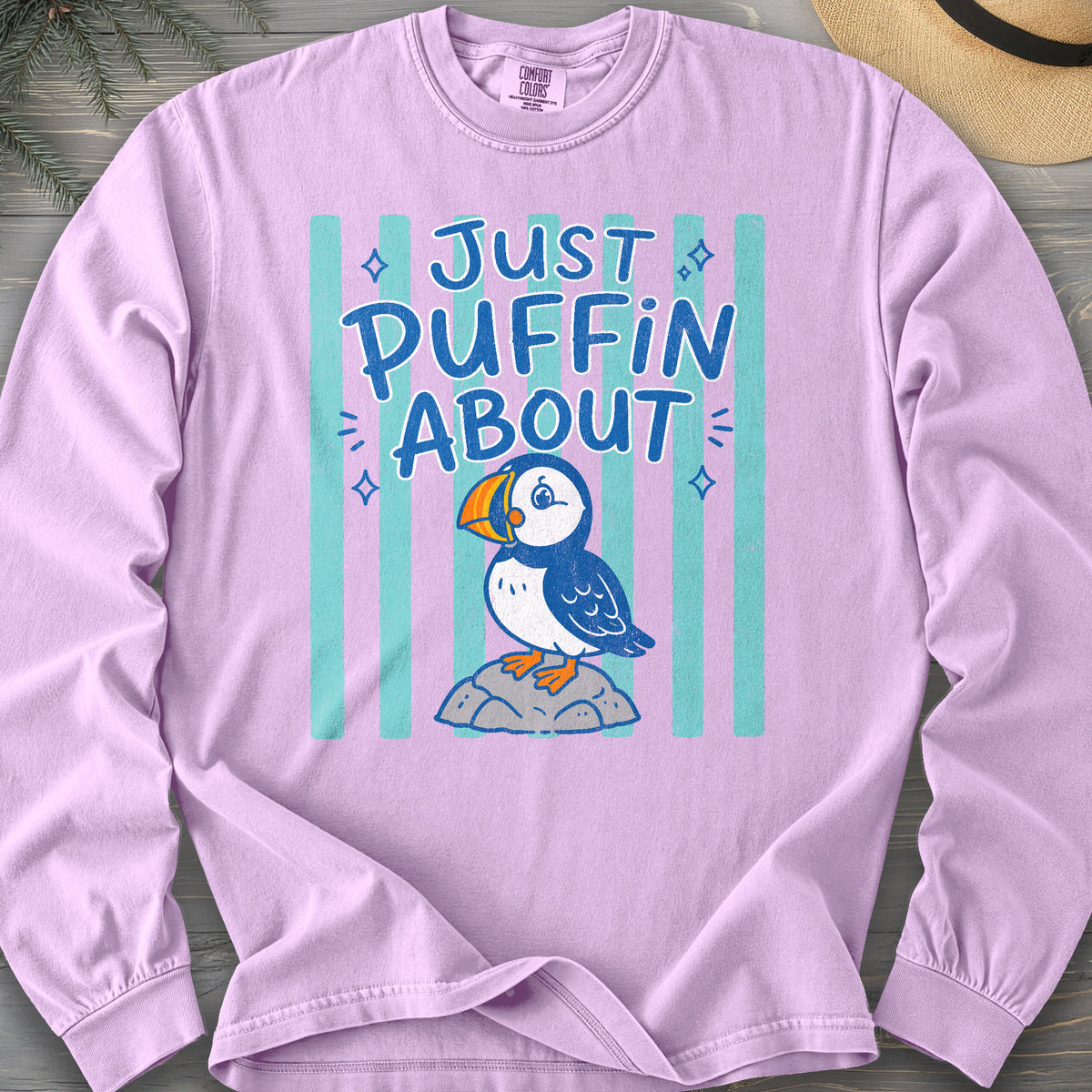Just Puffin About Stripes Comfort Colors 6014 Long Sleeve
