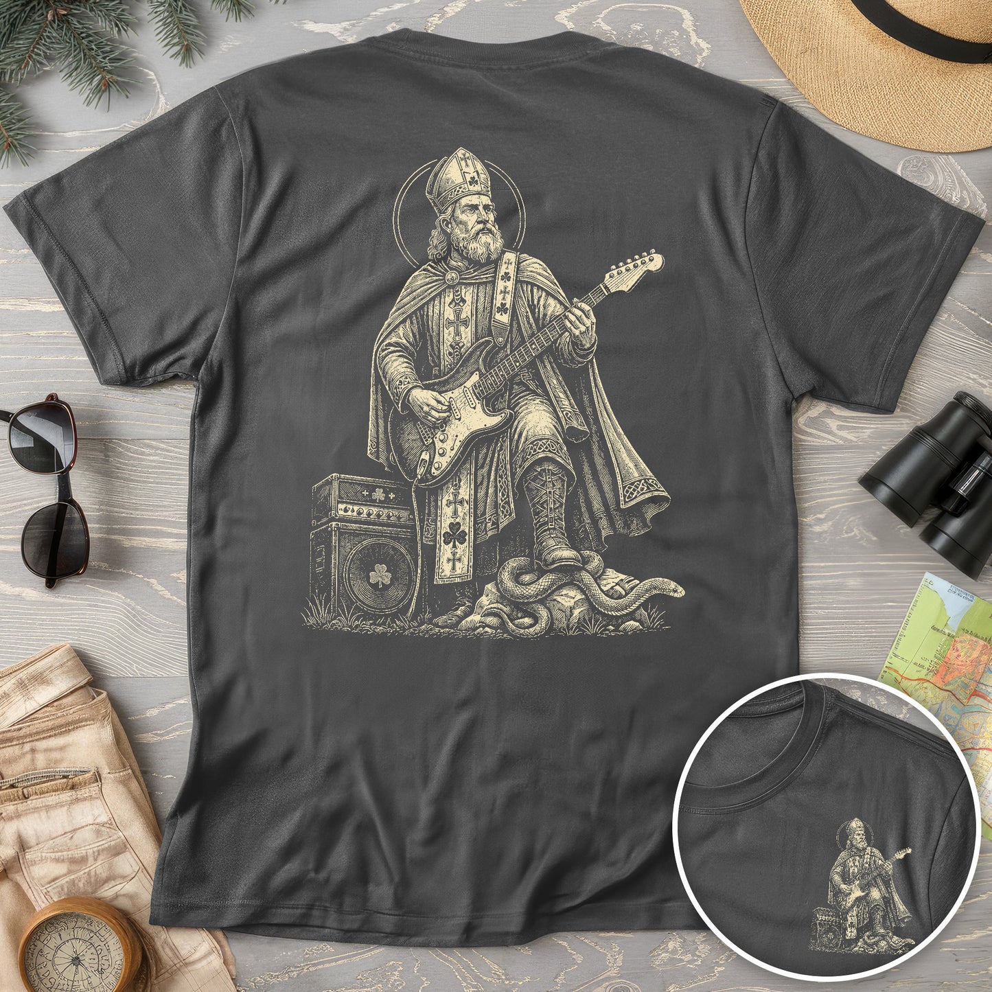 Saint Patrick Guitar Front/Back Print T-Shirt