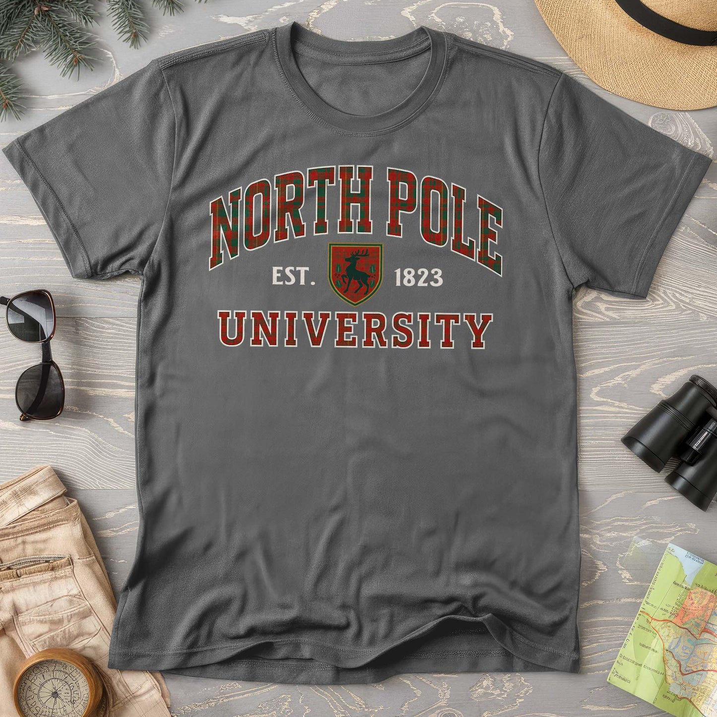 North Pole University Holiday Plaid Comfort Colors T-Shirt