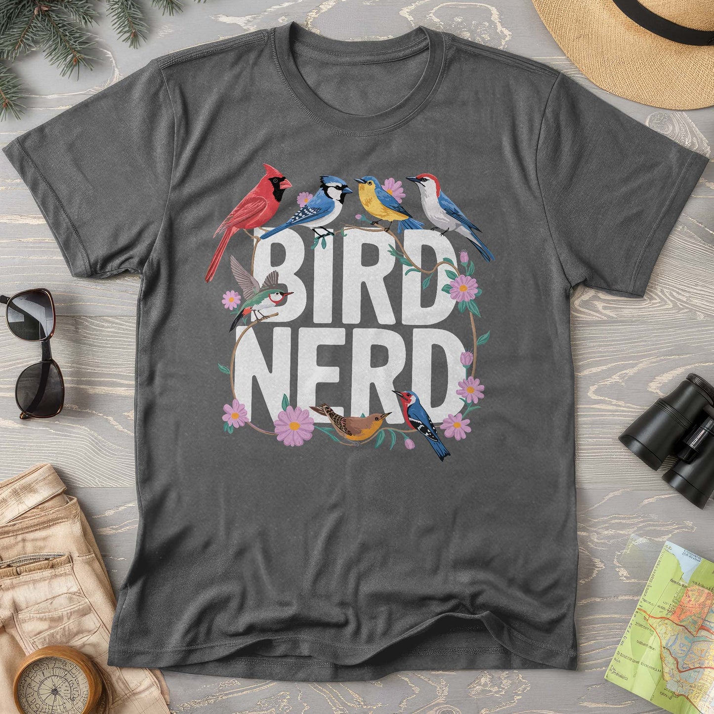 Bird Nerd "Flower Birds" Comfort Colors  T-Shirt