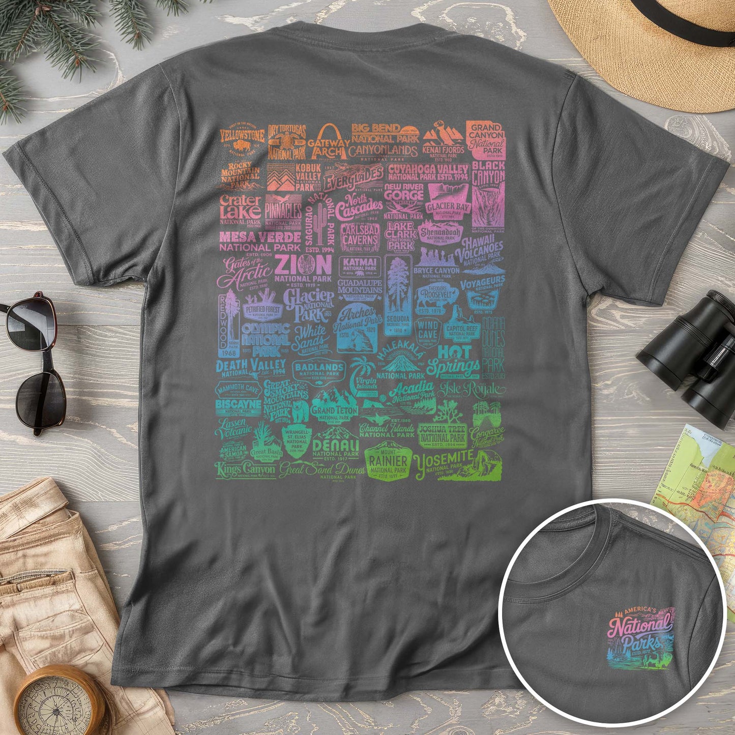 National Parks "63 Vintage Logos" Color Front/Back Print Comfort Colors T-Shirt