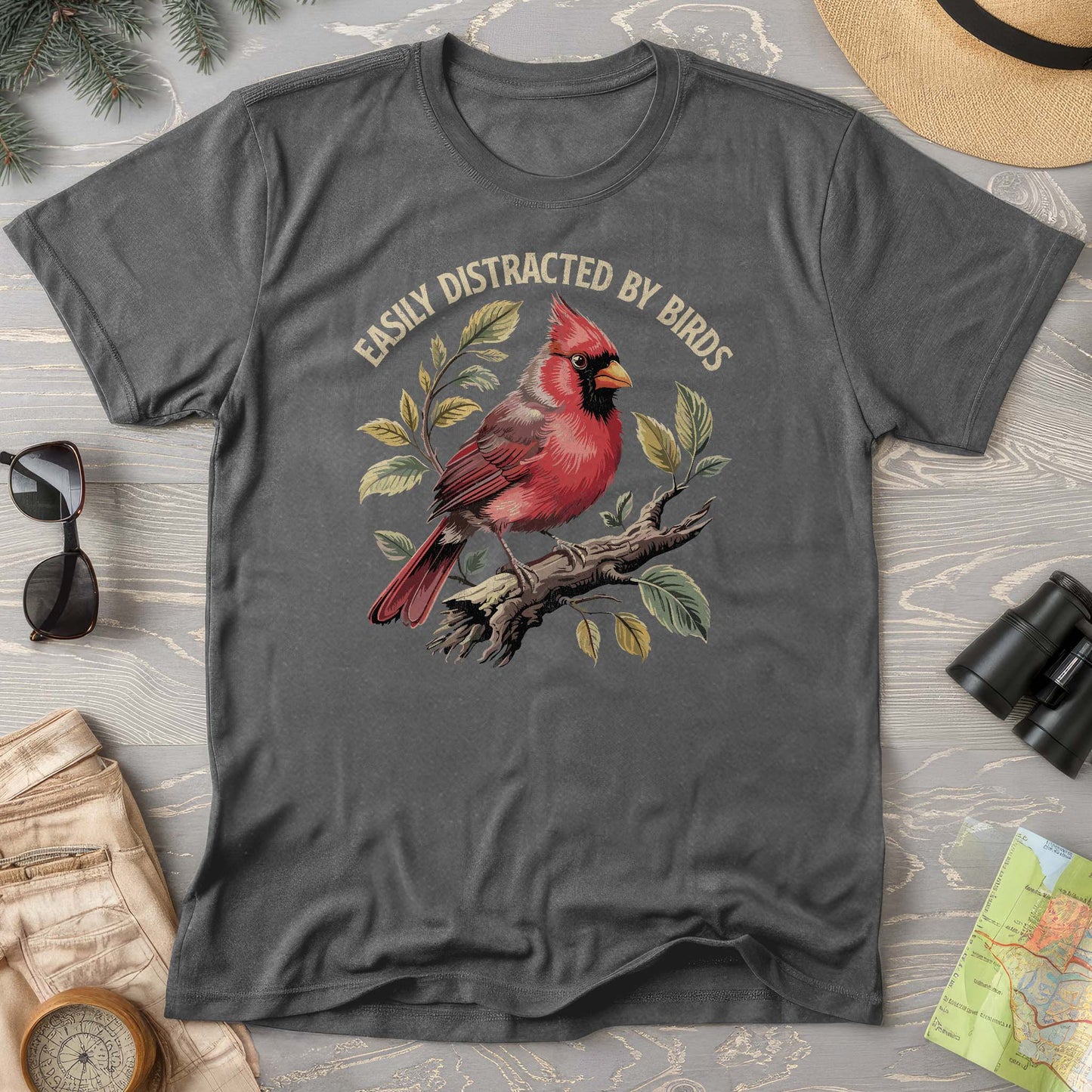Easily Distracted By Birds Cardinal Comfort Colors T-Shirt