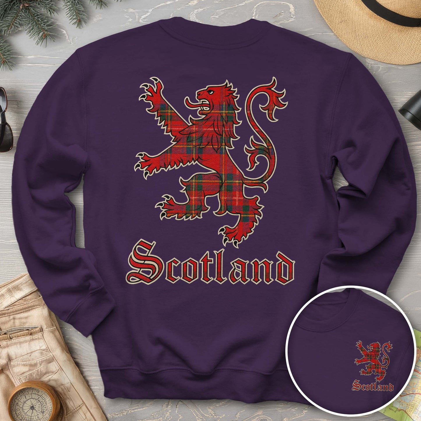 Scotland Tartan Lion Front/Back Print Sweatshirt