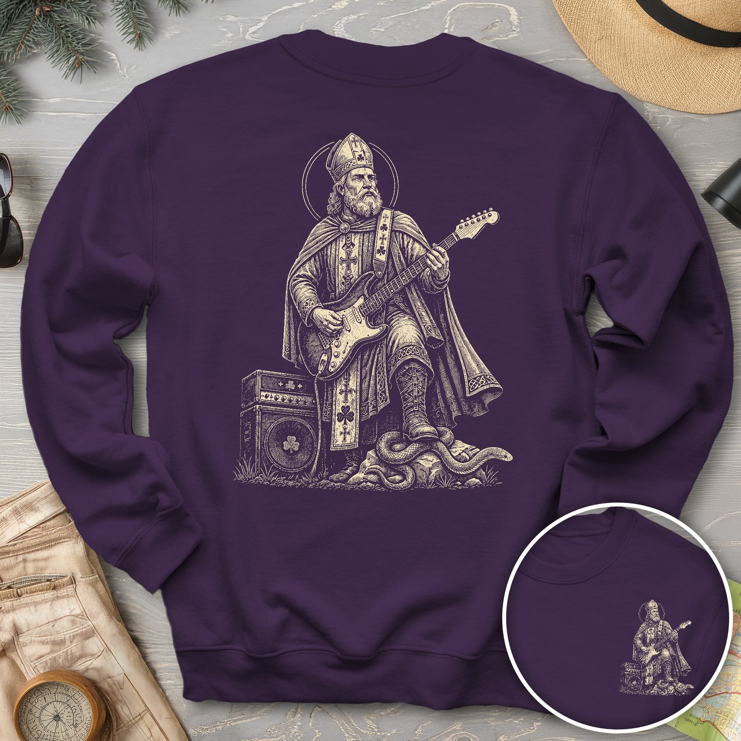 Saint Patrick Guitar Front/Back Print Sweatshirt