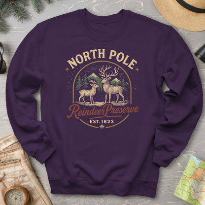 North Pole Reindeer Preserve Vintage Print Sweatshirt