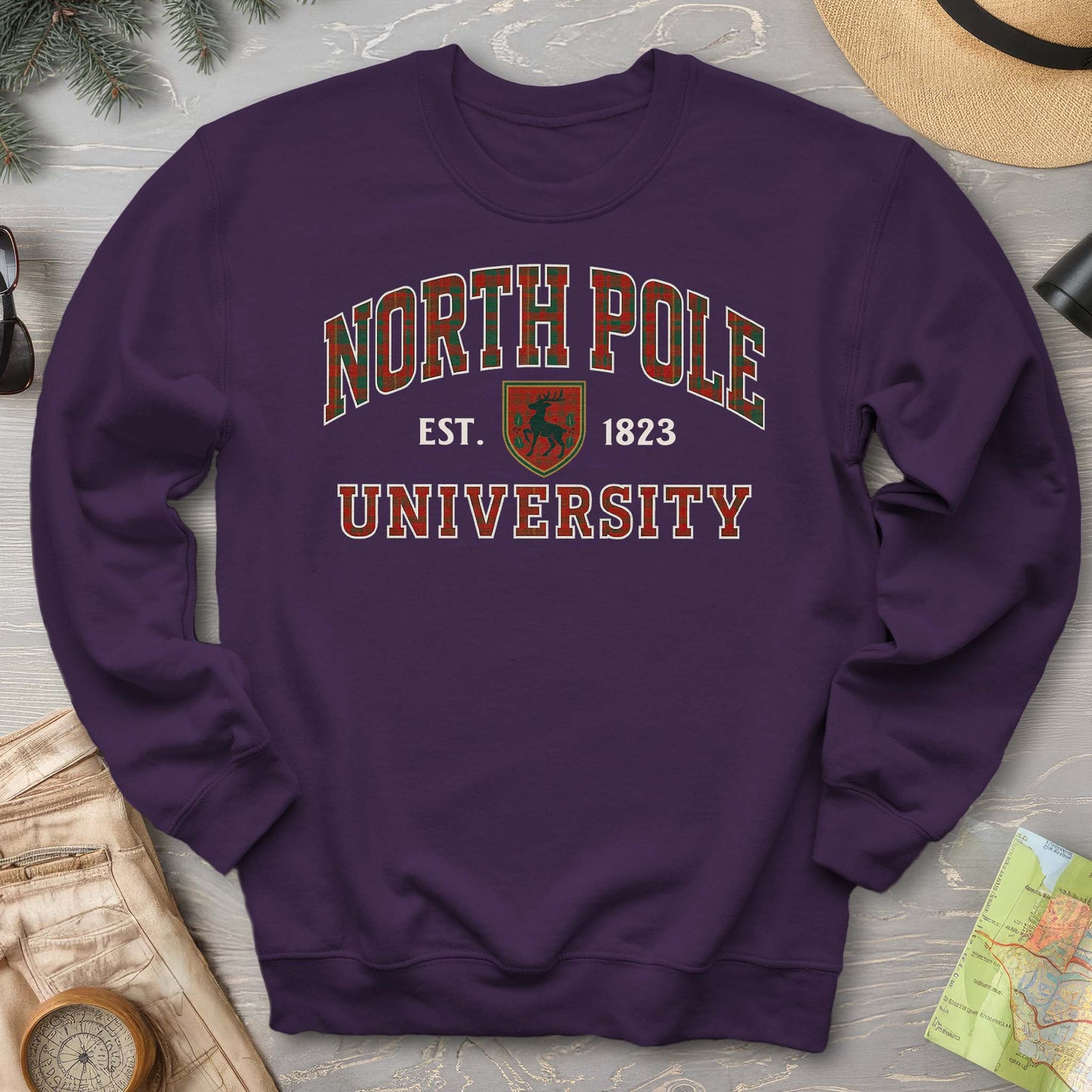 North Pole University Holiday Plaid Sweatshirt