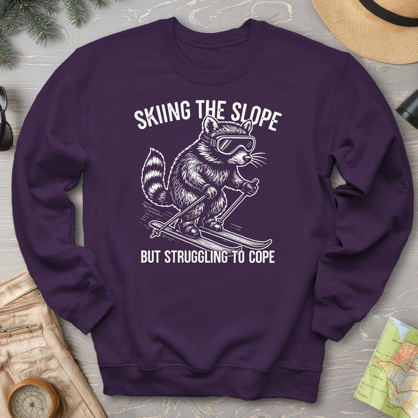 Skiing the Slope Raccoon Sweatshirt