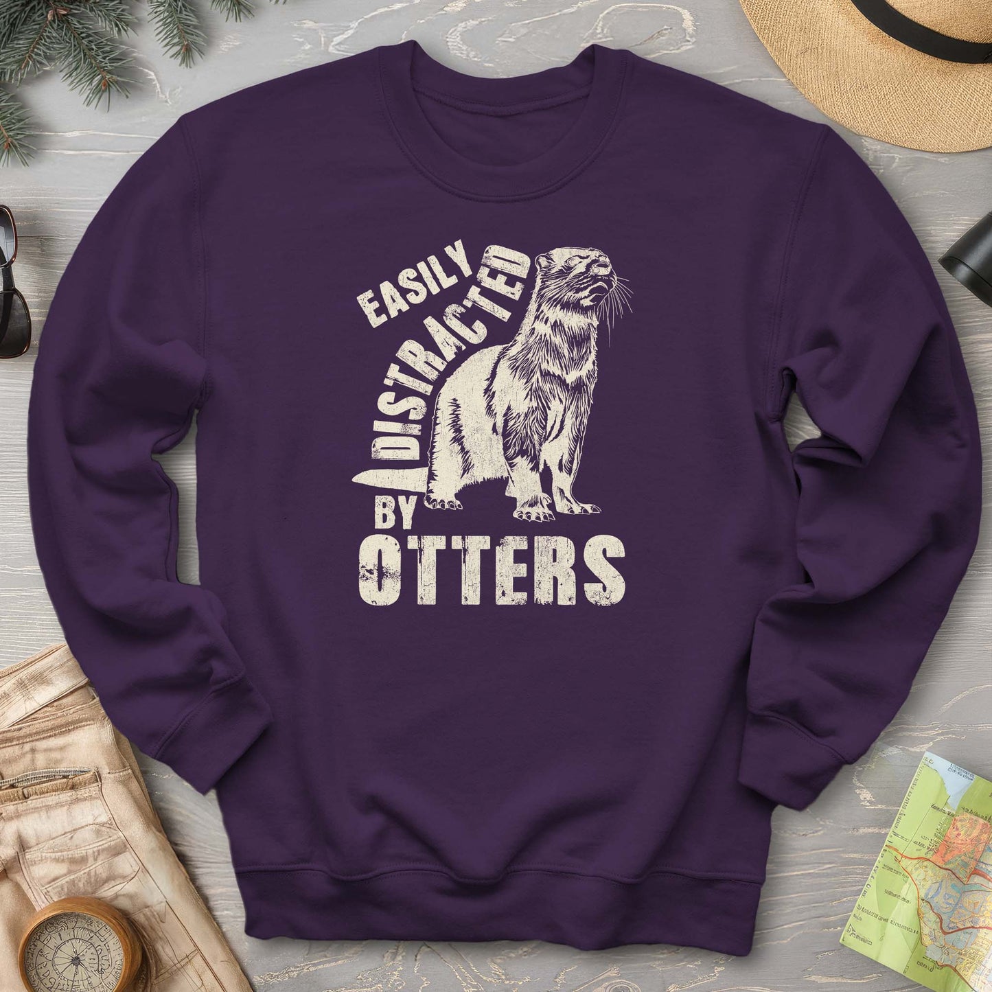 Easily Distracted By Otters Vintage Print Sweatshirt