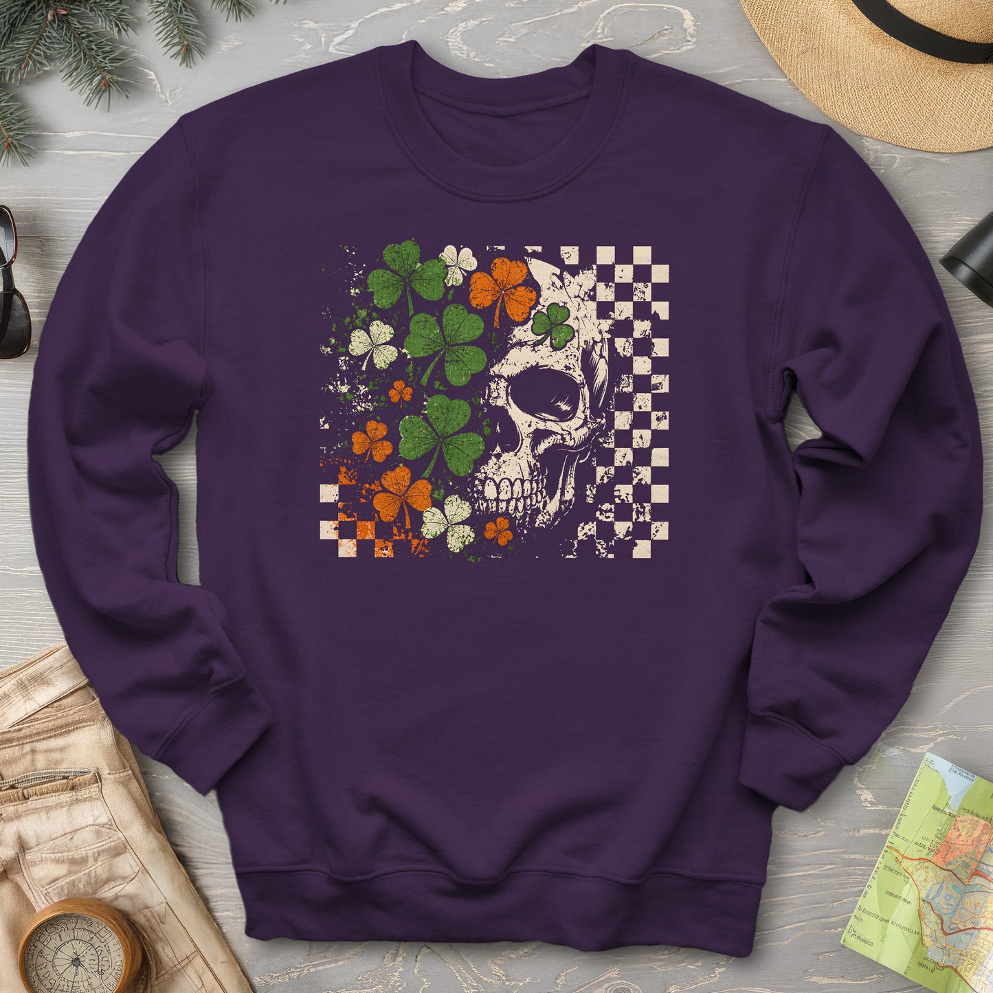 Shamrock Skull Check Sweatshirt