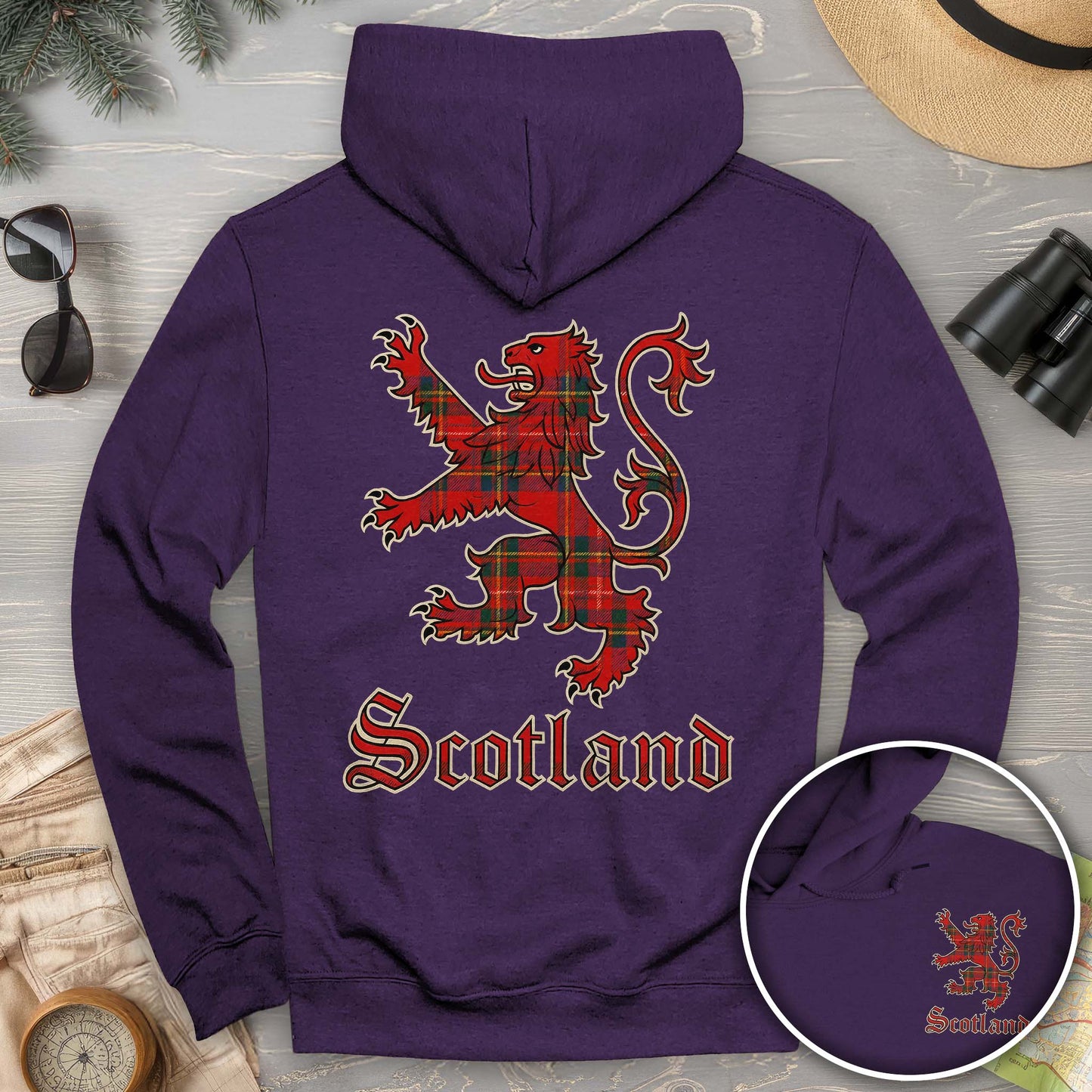 Scotland Tartan Lion Front/Back Print Hoodie