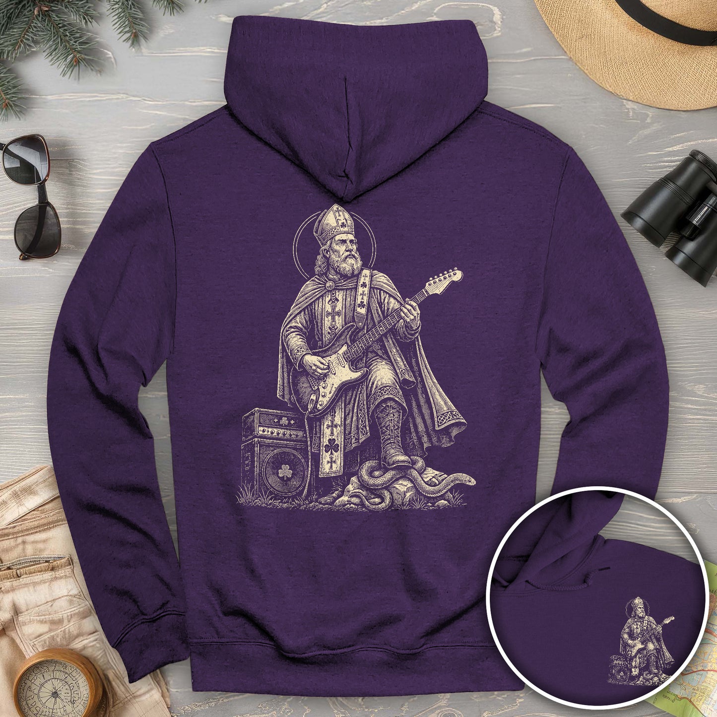 Saint Patrick Guitar Front/Back Print Hoodie