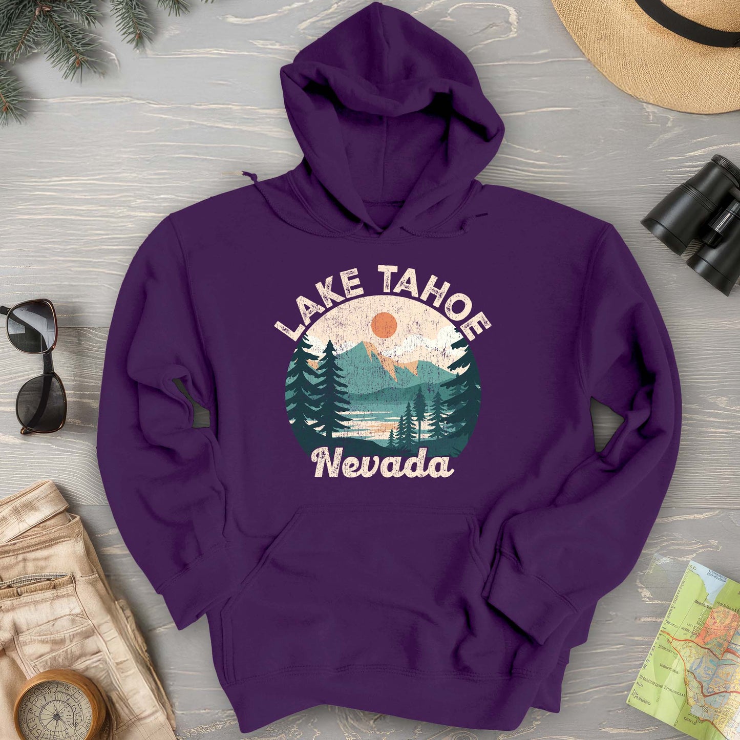Lake Tahoe Nevada Vintage Circle Hoodie