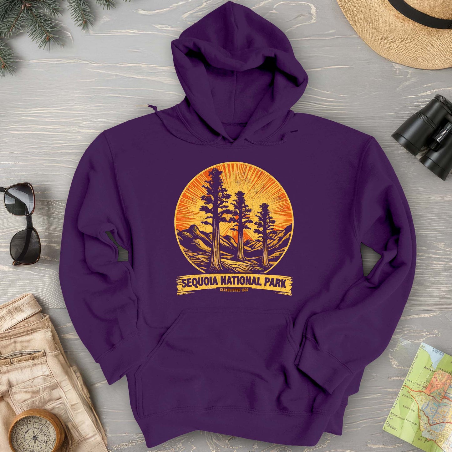 Sequoia 3 Trees Vintage Print Hoodie